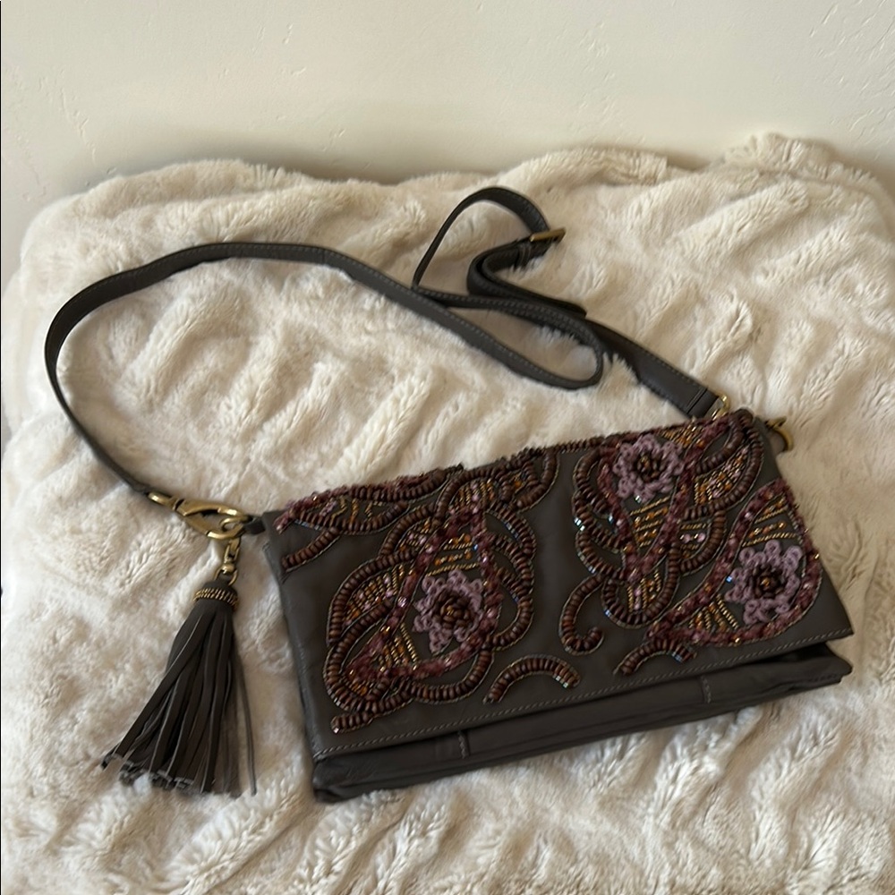 Mary Frances Gray Plum convertible Crossbody/Clutch Bag. Elegant Beading NWOT